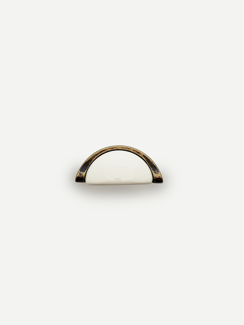 Minimalist semi-circle ceramic cabinet knob for bedroom nightstands.