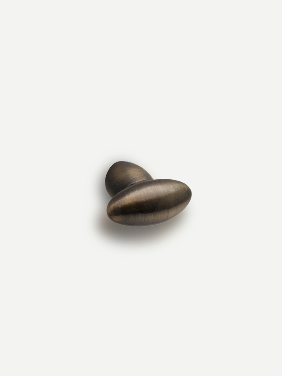 A glossy bronze small oval-shaped cabinet knob