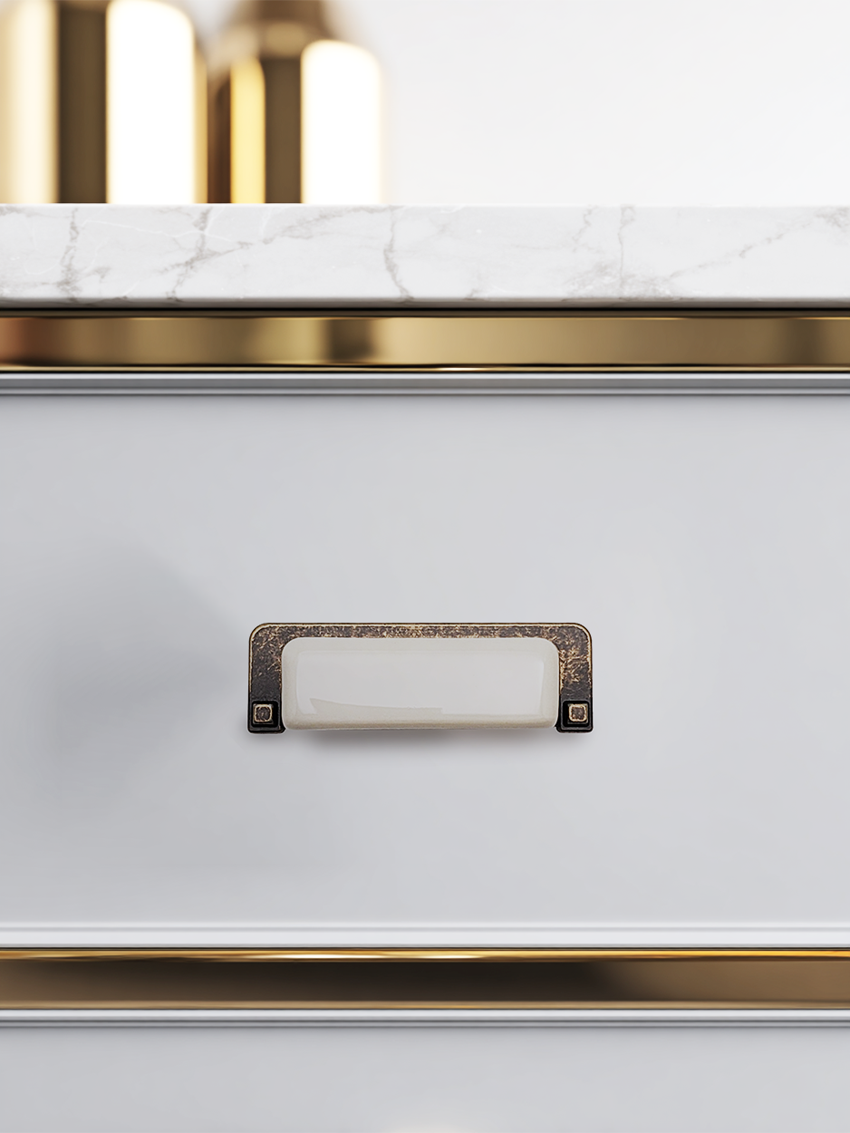 Rectangular white knobs for wardrobe and closet cabinets drawers.