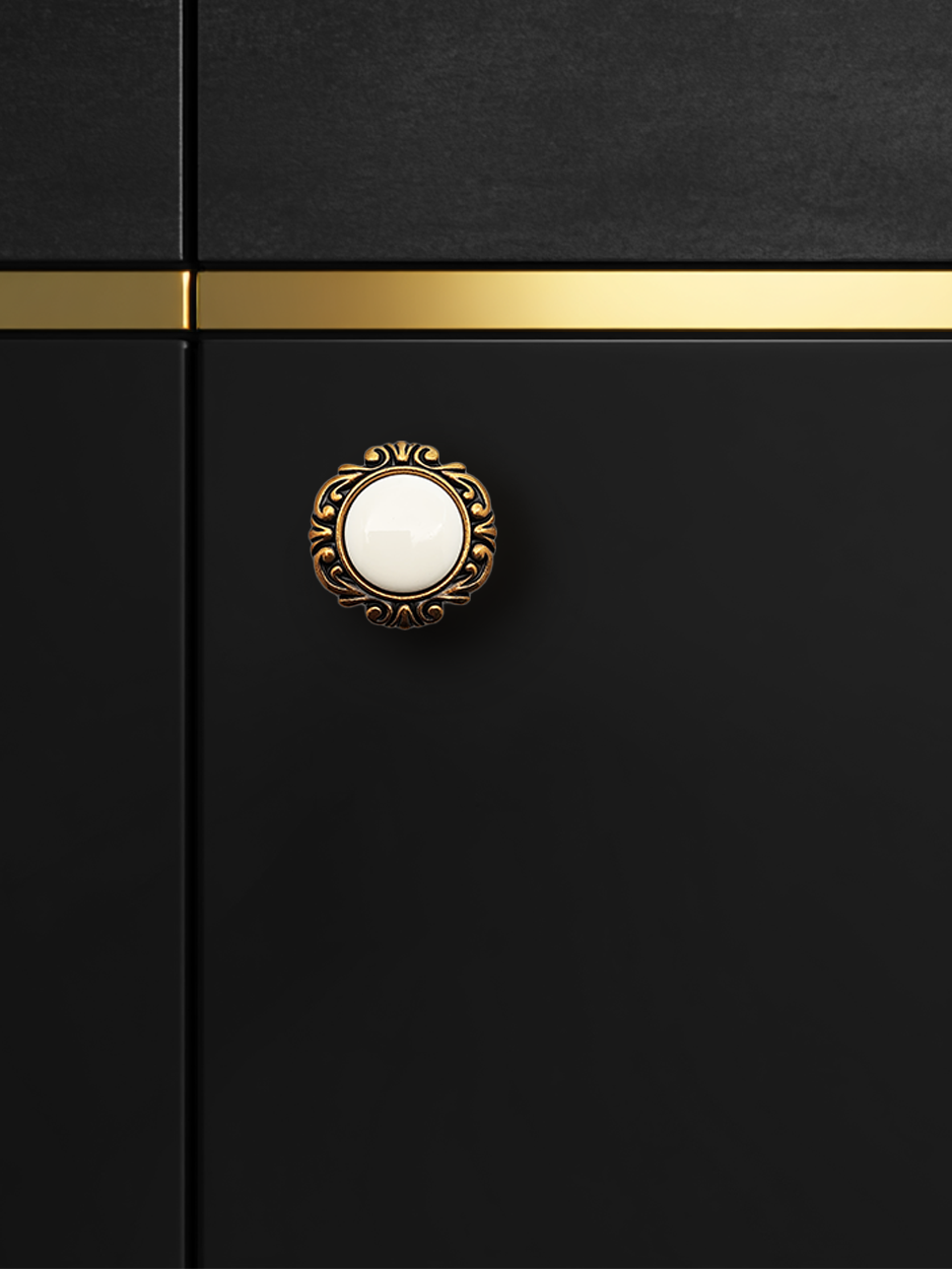 Designer ceramic cabinet knobs curated for luxury interiors.