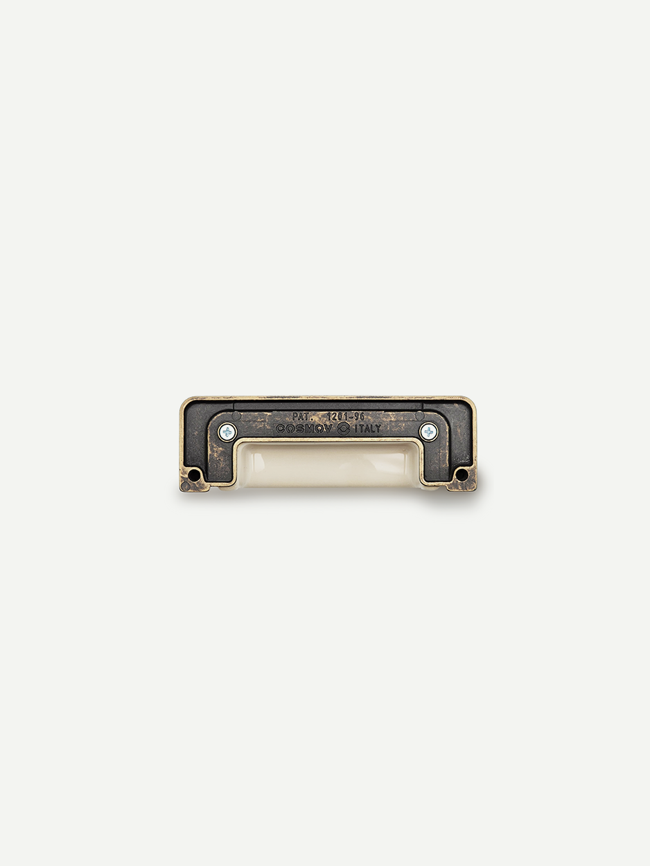 Elegant white rectangle knobs for high-end kitchen cabinets.