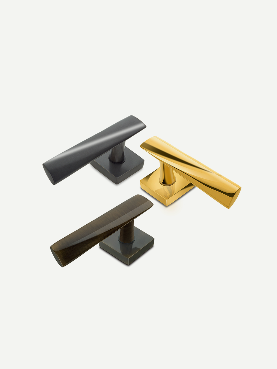 VOSS LEVER HANDLE IN GRAY GOLD AND BRONZE DECORATIVE HARDWARE FOR CONTEMPORARY INTERIOR DESIGN  - GLITTERS HARDWARE 
